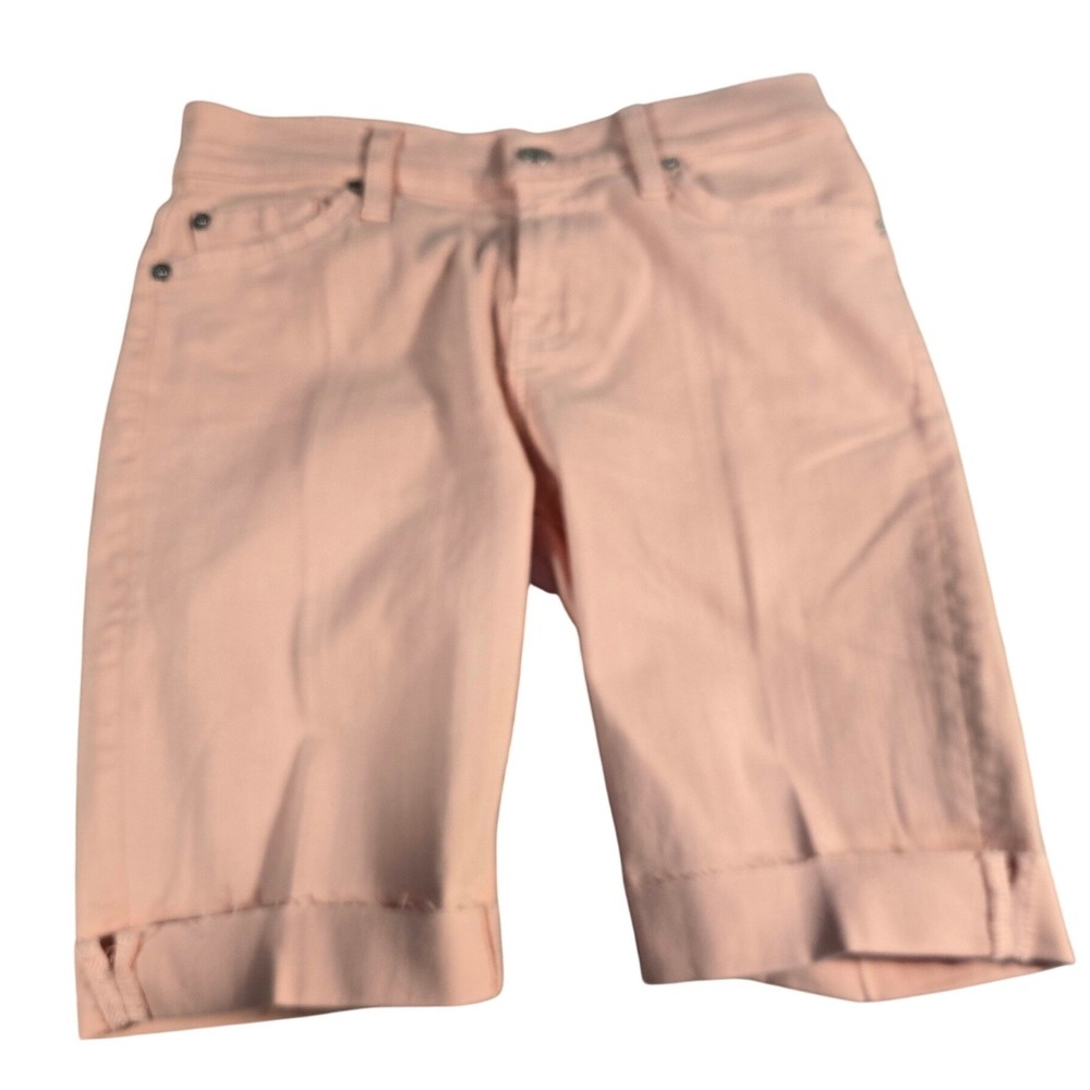 7 For All Mankind Womens Peach‎ Pink Denim Bermuda Shorts Size 25 Cuffed Stretch